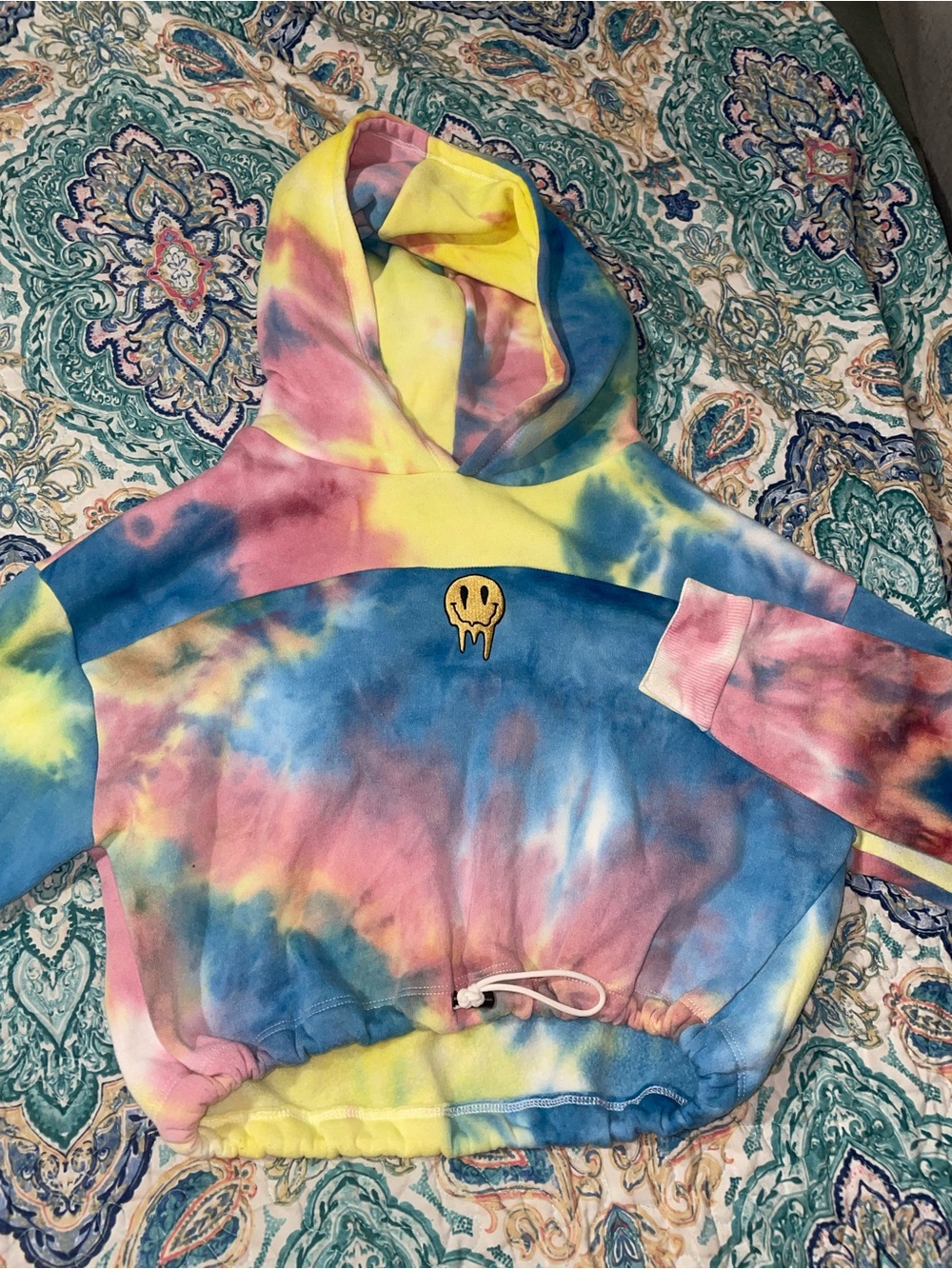 Rue21 Tie-Dye Cropped Hoodie - Yellow, Blue, Pink